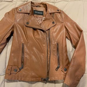 GUESS brown moto jacket faux leather